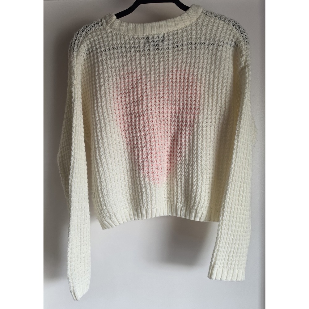 Active Women Sweater Size L White Neon Pink Heart Crew Neck Pullover Top - Picture 2 of 6